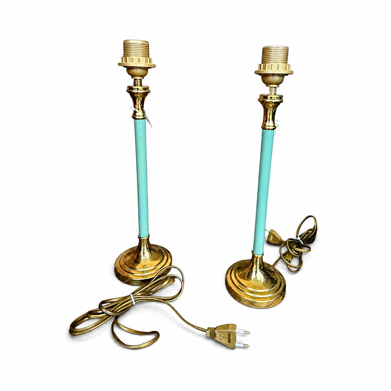 2 x Brass and Blue Steel Table Lamps from Kullmann / 1970s /