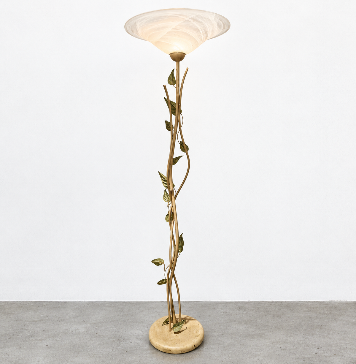 2 x floorlamp / botanic / floral metal decoration / 1970s /