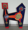 Large Midcentury enameled, iridescent glass tableau / wall sculpture Wide 80 cm Height 100 cm Signed Frans Heijnen / Swalmen / titled "beest" ( animal ) 1960s