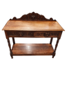 Victorian Gothic Oak side table, decorative carved round 1920. Green Mask decoration