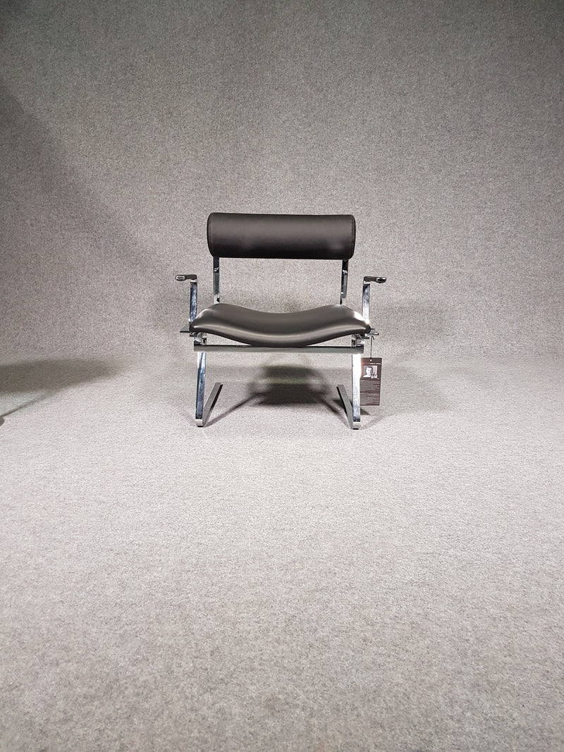 Leather and chrome lounge chair Cricket Plus by Joe Colombo, reissue from ICF International Carnovali - New