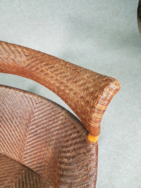 Lounge chair and footstool designed by Yuzuru Yamakawa rattan and bamboo