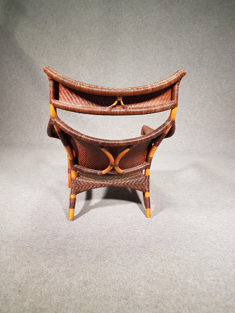 Lounge chair and footstool designed by Yuzuru Yamakawa rattan and bamboo