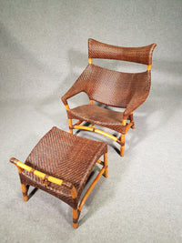 Lounge chair and footstool designed by Yuzuru Yamakawa rattan and bamboo