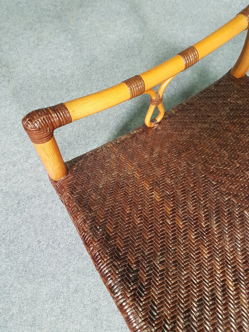 Lounge chair and footstool designed by Yuzuru Yamakawa rattan and bamboo