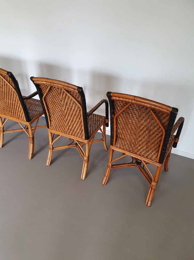 4 x rattan bamboo dinner chairs