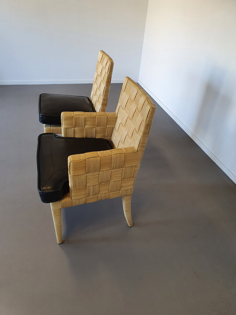 Donghia Block Island chairs with original leather seats by John Hutton