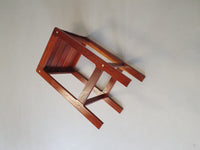 3 x stool meranti 70s. Height 71 cm /
Wide 42 cm / Depth 40 cm