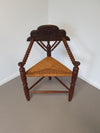 Dutch Triangular Turned Wood Corner Chair Rush Seat Knitting Armchair
