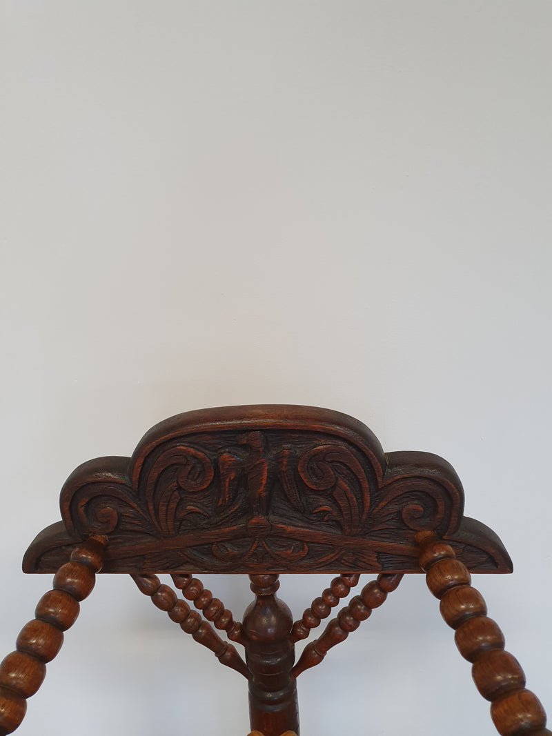 Dutch Triangular Turned Wood Corner Chair Rush Seat Knitting Armchair