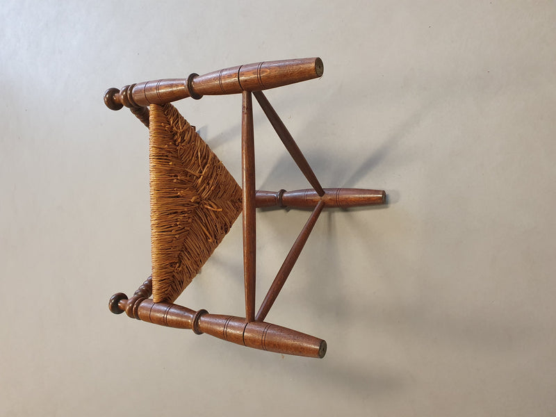 Dutch Triangular Turned Wood Corner Chair Rush Seat Knitting Armchair