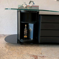 Unique dressoir by Carlo Malnati, produced around the 1980’s. The art work is made out of inlaid wood, using different colored pieces to create the design. 260 x 77 x 70 deep