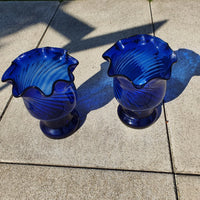 Large Vintage Spanish Cobalt Blue Glass Vases,  height 43 x deep 35, Set of 2.